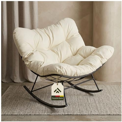 novaterra® Moderner Schaukelstuhl mit großem Komfort Kissen – ergonomischer Relax Schaukelstuhl hochwertig, gepolstert & ideal für den Garten, Lesen & Entspannen