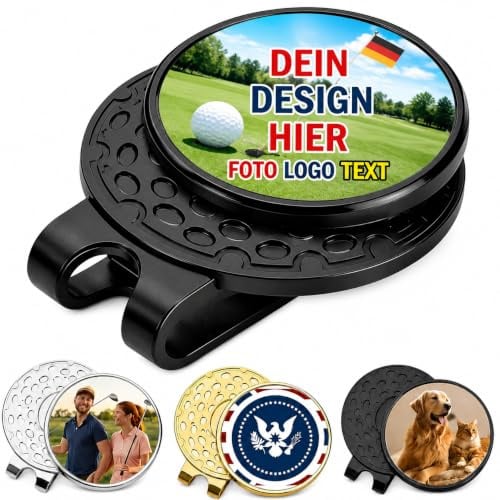 LOVEVEN Personalisierter Golfballmarker, Magnet-Hutclip, Foto, Logo & Text | Silber, Gold oder Schwarz; für Golfmütze, Training, Turnier und als persönliches Geschenk für Golfer