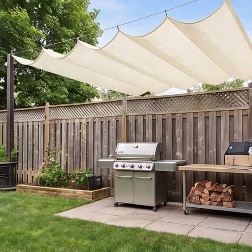 Rétractable Vague Voile d'ombrage 310 x 400 cm Multi Couleur et Taille Pergola Marquise Réglable Imperméable Protection UV pour Pergola Jardin Balcon, Blanc cassé