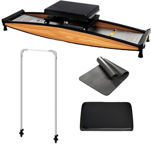 Skisimulator mit massivem Eichenrahmen für das Heim-Fitnessstudio, luxuriöser Skisimulator mit anpassbarem Widerstand, 150 kg Belastbarkeit, multifunktionales Cardio- und Ski-Trainingsgerät(B)