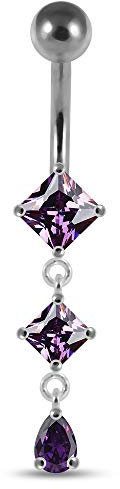 Monster Piercing Lila Kristall Stein Square und Teardrop Design Sterling Silberbarren Bauch Piercing