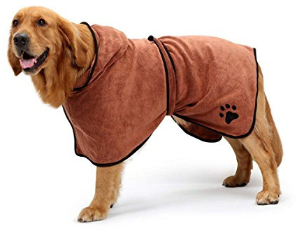PETCUTE Hunde-Bademantel,Weich Hundehandtuch Schnell Trocknend Mikrofaser Handtuch,Super Saugfähig Komfortabel Hundebademantel mit Verstellbaren Trägern für Haustiere Hunde und Katzen,Caffe,L