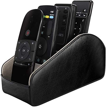MoKo Puerta Control Remoto Se adapta a TV/Smartphones, Soporte de Mandos, Titular del Control Remoto de Cuero para Hasta 5 Controles Remoto - Negro