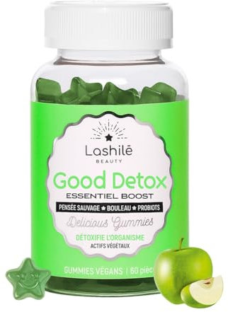 Lashilé Beauty - Good Detox - Détoxifie & Rééquilibre l’Organisme - Complément Alimentaire Végan - Made in France - Bouleau, Pensée Sauvage, Probiotiques - Cure 1 Mois (60 Gummies)