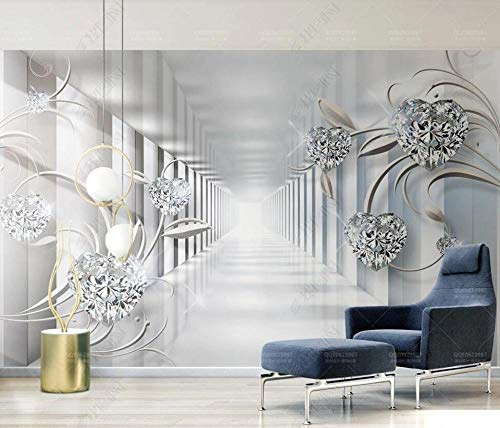 Papier Peint Panoramique Diamant En Forme De Coeur Motif Abstrait Espace Papier Peint Intissé 3D Tapisserie Poster Murale Décoration Chambre Salon -LIWALLPAPER- 400cmx280cm