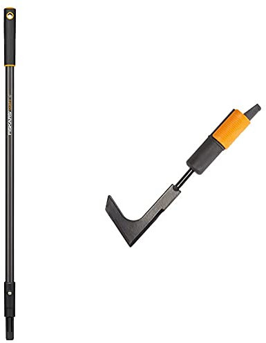 Fiskars Kurz-Stiel für QuikFit Werkzeug-Köpfe, Nicht teleskopierbar, Länge: 84 cm, Aluminium, Schwarz/Orange & Fugenkratzer, Fugenreiniger, Gerätekopf, Länge: 25 cm, Breite: 7 cm, Schwarz/Orange