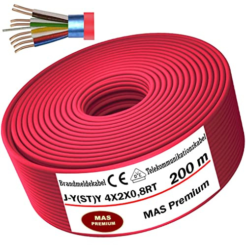 MAS Premium Von 5 bis 250m Brandmeldekabel Telekommunikationskabel J-Y(ST) Y 4X2X0,8 RT Fernmeldekabel Fernmeldeleitung Brandmeldeleitung (200m)
