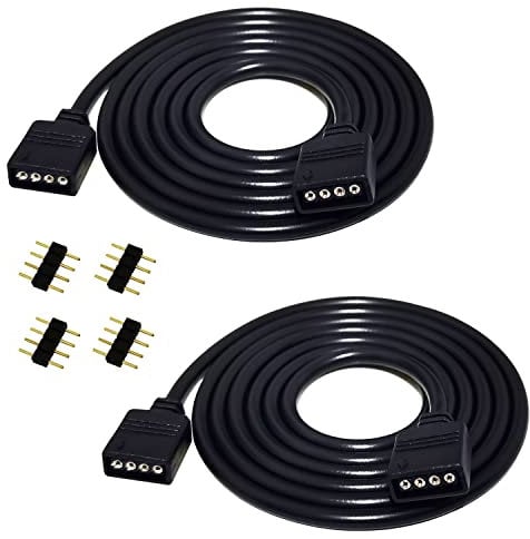 LitaElek 2pcs 2m 6.6ft RGB LED Strip Extension Cable 4 Pin LED Tape Extension Cord LED Ribbon Extension Wire Connector LED Band Extender for SMD 5050 3528 2835 RGB LED Strip Light, Black