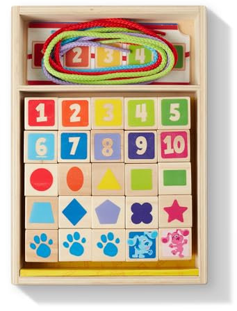 Melissa & Doug Blue’s Clues and You Wooden Lacing Beads - 25 Beads, 4 Cords, Wooden Toy, Developmental Play for Kids, 4 and Above, Gift for Boys or Girls, FSC-Certified Materials, Multicolor