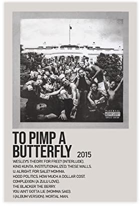 DONGT Kunstdruck auf Leinwand, Motiv ''To Pimp A Butterfly by Kendrick Lamar Sänger'', 1 Poster, Wandkunst, Dekordruck, Gemälde für Wohnzimmer, Schlafzimmer, Dekoration, ungerahmt: 30 x 45 cm