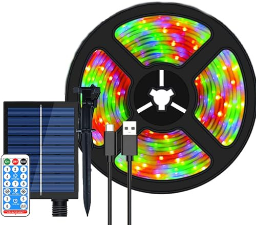 SUAVER Bande lumineuse solaire à DEL pour extérieur - 10 m - 240 LED - Étanche - Flexible - Avec rhémote, 8 modes - Décoration pour jardin, arbres, fête de Noël (multicolore)