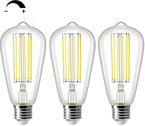 ZIKEY 10W LED Edison Birne, Dimmbar ST64 E27 Vintage Lampe, Ersetzt 100W, Kaltweiß 6500K, 1000LM, AC220-240V, 3er Pack