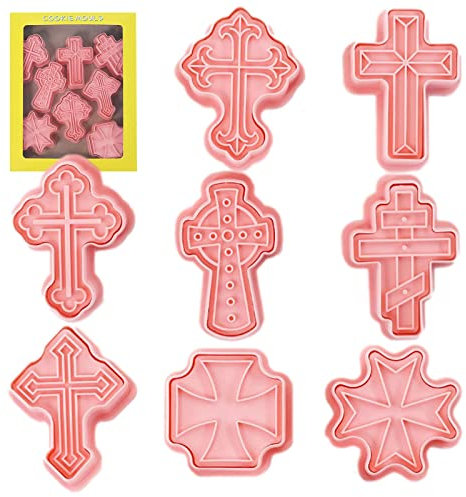 Shenrongtong 5 Tagliabiscotti Croce | 8 Pezzi stampi per Fondente a Croce Materiale PP | Stampo da Forno a Forma di Cartone Animato per Pasta per Torta al Biscotto di Pasticceria Fondente