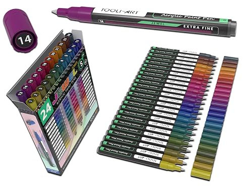 TOOLI-ART Acrylic Paint Markers Paint Pens Special Colours Set For Rock Painting, Canvas, Fabric, Glass, Mugs, Wood, Ceramics, Plastic, Multi-Surface. Non Toxic, Water-based (JEWEL XF)