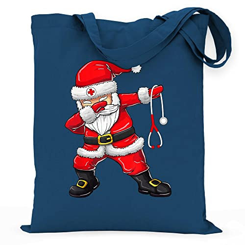 wowshirt Stoffbeutel Jutebeutel Geschenk für Krankenschwester Weihnachtsmann Dabbing Santa Claus Weihnachten, Farbe:Petrol