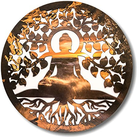 VEJO Decorazione da parete/quadro Buddha con albero della vita/Quadro intagliato legno decorativo regali/decorazione soggiorno, camera