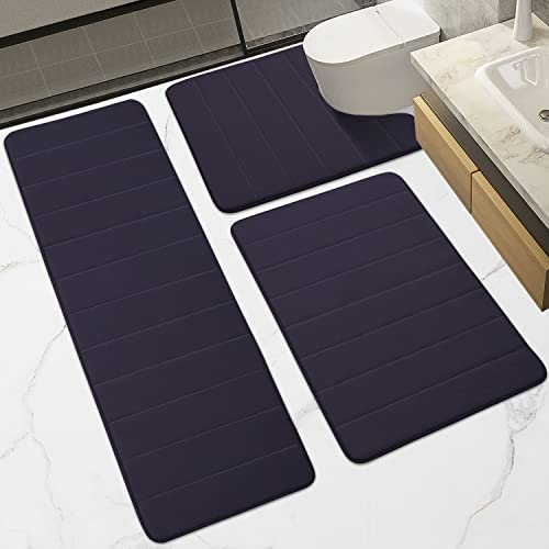 Badematte Rutschfest Badezimmerteppich Set 3 teilig Lang Memoryschaum Badteppich Weicher Saugfähiger Toilettenmatte Badvorleger für Badezimmer Wohnzimmer(Dunkelgrau,60 X 80+U60 X 60+43 X 120cm)