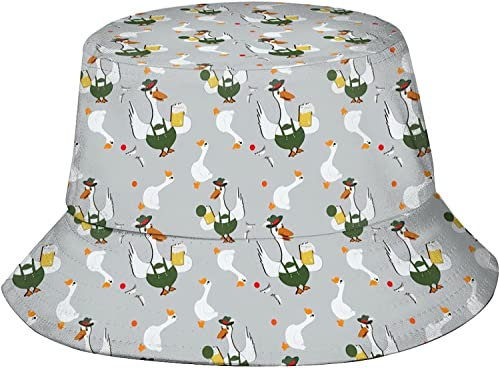 Niedlicher Silly Goose Fischerhut Sommer Strandhut Lustige Gans Fischerhut Reise Sonnenhut für Damen Herren Outdoor, Süße Gans mit Bier 3, One size