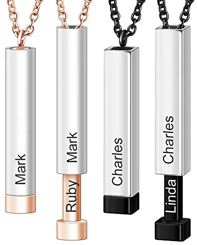 Personalisierte Edelstahl Gravur Stab Kette mit Namen Datum oder Buchstaben - Namenskette Buchstabenkette Anhänger Individueller Schmuck für Damen und Herren als Geschenk Partnerkette Pärchen … Rund