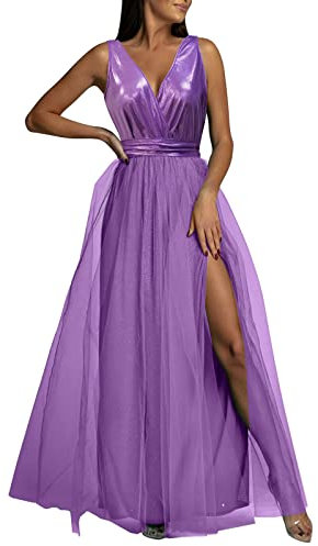 Frauen-reizvoller Normallack-Tüll-Abschlussball-Kleid-langes formales Abendkleid mit Schlitz-Kleid Robe De Soirée