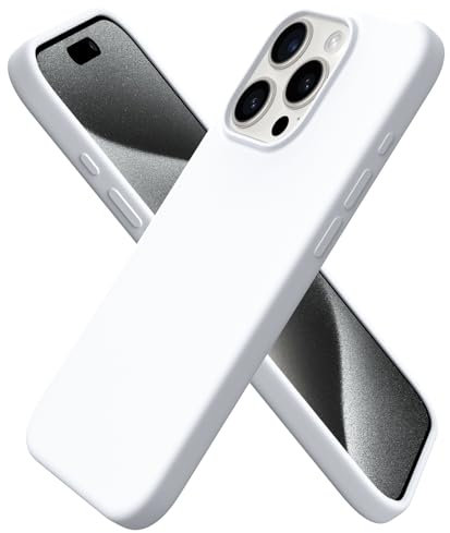 ORNARTO Compatible with iPhone 15 Pro Case 6.1, Slim Liquid Silicone 3 Layers Full Covered Soft Gel Rubber 15 Pro iPhone Case Cover 6.1 inch-White
