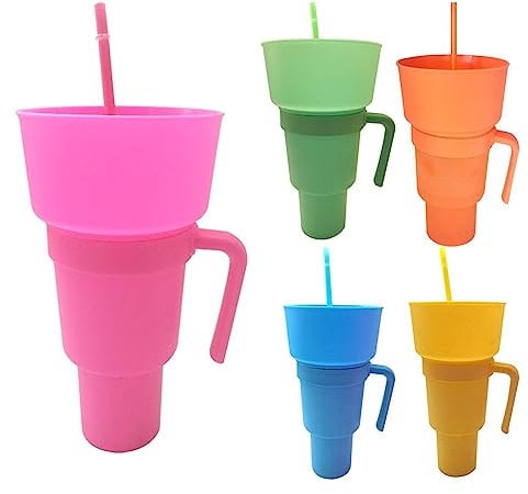Snack Bowl & Cup 2-in-1 - Portable, Leak Proof, Splash Proof with Lid & Straw for Adults & Kids - Home & Cinema Ideal