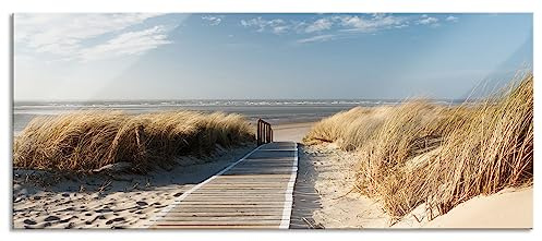 Pixxprint Glasbild Panorama, Wandbild aus Echtglas, Weg zum Strand durch die Dünen, 100x40 cm, inkl. Aufhängung und Abstandshalter