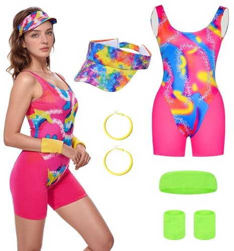Maryparty 80s Workout Costume for Men Women 80s Workout Costume Set for Halloween Cosplay Couples Outfits