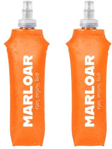 MARLOAR Flasque Running - Gourde Souple - Gourde Pliable -Pack de 2 unités de Flasque Running 500ml, Course à Pied ou randonnée. BPA Free. (Orange, 500ML)