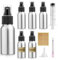 Furuising 5 Stück 50ml Aluminium Sprühflasche Klein, Sprayflasche Leer, Mini Zerstäuber Sprühflasche,Tragbares Pumpzerstäuber mit 20ml Spritze, Trichter, Aufkleber für Kosmetik,Flüssigkeit
