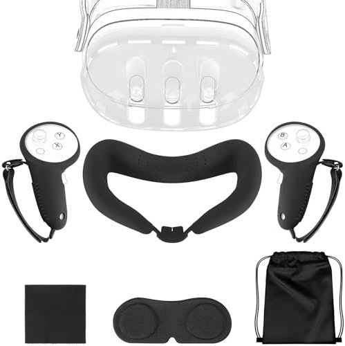 Geekria VR-Schutz-Zubehörset, kompatibel mit Meta Quest 3, Touch-Controller-Griffabdeckung, VR-Gehäuseabdeckung mit Kamera, Silikonmaske, Rundum-VR-Schutz (6-teilig, schwarz)