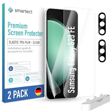 smartect TPU Protector Pantalla 2 + 2 Piezas para Samsung Galaxy S23 FE | Película Protectora + Cámara, Antiarañazos, Ultra Transparente, Sin Burbujas, Compatible Huella Digital, Compatible Funda