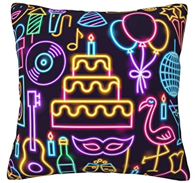 Kissen-Bezug Geburtstagsfeier Neon Leuchtend Bunt Kissenbezug Outdoor Zierkissenhülle Home Deko Kopfkissenbezug 45X45cm Für Zuhause, Garten, Schlafzimmer