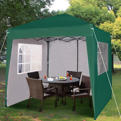 Pop-up Gazebo 2m x 2m With Sides Silver Protective Layer Waterproof Marquee Canopy(WS)(Green)