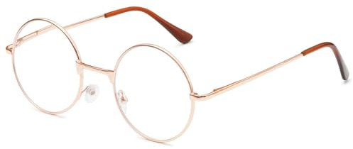 ABETOS Lesebrille Rund Metall Brille Herren Damen Federscharnier Retro Runde Rahmen Sehhilfe Lesehilfe +0,0, +1,0, +1,5, +2,0, +2,5, +3,0, Gold+2.0