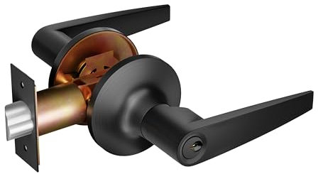 1 Pack of HAIFUAN Door Lever Handle Lockset, Doob Knob for Use of Entry, Black Color, Come with 3 Keys(802-B)