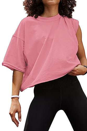 AirMood Oversize Workout Crop T-Shirt Tops Oversized Casual, Rose, M