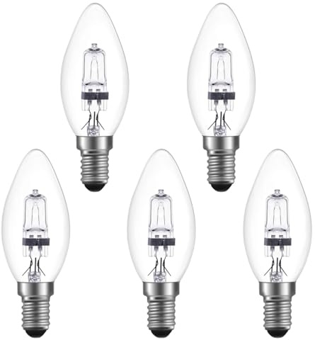 ShuoHui E14 28W Halogen Kerzenbirnen, Warmweiß 2700K Dimmbar, C35 Edison Schraubbirne E14 Halogenlampe, Klar Halogen Kerze Vintage E14 Glühbirne für Kronleuchter (10)