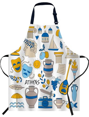 Smooffly Schürze mit antiken Griechenland-Elementen, Unisex, verstellbare Latzschürze, Kochen, Küche, Koch, Damen, Herren, Schürzen für Zuhause, Küche, Restaurant, Café, Geschäft, Garten, Elemente des