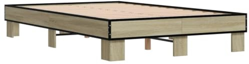 vidaXL Bettgestell, Bett Doppelbett für Schlafzimmer, Bettrahmen mit Lattenrost, Schlafzimmerbett mit Metallbeinen, Sonoma-Eiche 120x200cm Holzwerkstoff Metall