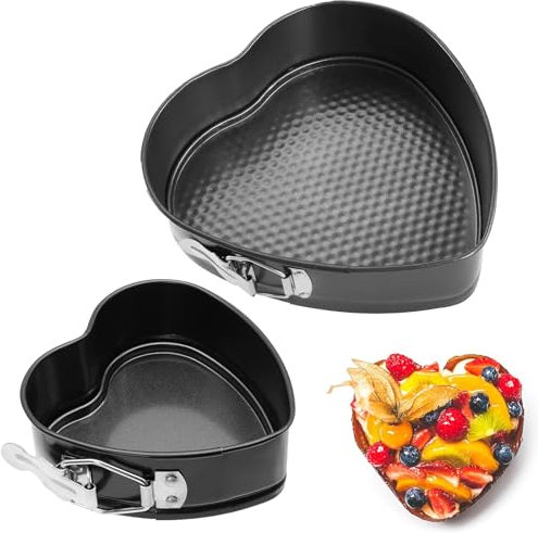 Heart Cake Tin 2PCS(4Inches+9Inches)with Loose Base 9-In Heart Shaped Cake Tin Strong Springform Cake Tins Non-stick Heart Shape Cake Tin Sheet Pan Cheesecake Tin Baking Pan(22×22×6.5+12×12×4.5)
