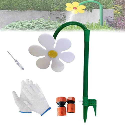 Dancing Daisy Sprinkler,Crazy Daisy Sprinkler,Lawn Watering Sprinkler Sprayer,Funny Sun Flower Dancing Daisy Yard Lawn Sprinkler for Garden Lawn (White)