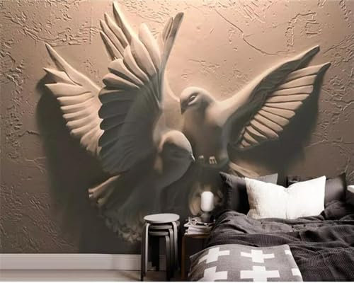 PLEETS Wall Murals Relief Art Dove Photo Wallpaper 350 x 256 cm Non-Woven Modern 3D Effect Mural Wallpaper Living Room Bedroom Sofa TV Backdrop Wall Mural
