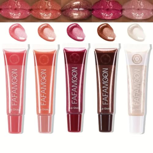5 Farben Hydra Lipgloss, Pflegender Lipgloss Mit 3D-Effekt, Perfektionierende Lippencreme Mit Schimmernd Glänzend Finish, Intensiver Glanz und bis zu 12 Stunden Pflege