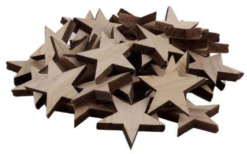 Decpero Dicke Holzsterne I 50 Stück I Natur I 5 x 0,7 cm I Streudeko I DIY Deko Advent