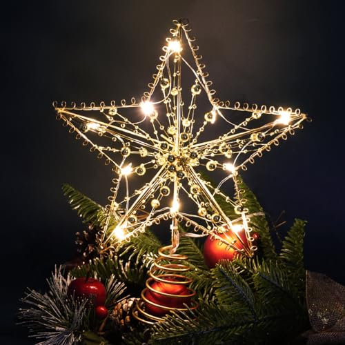 Sprinlot Stella per Albero di Natale Oro, Stella Oro Albero Luminosa, 20 x 25 cm Puntale per Albero di Natale, Cresta d'Oro dell'Albero, Decoration Tree Topper Christmas
