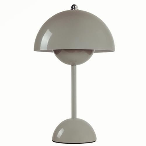 TRIXES Rechargeable Grey Mushroom Table Lamp - Cordless Dimmable Table Lamp, 3 Adjustable LED Light Colours