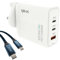 100W USB C Charger, qBLOC A100 Fast Charger USB C Plug, 3 Port USB Plug with Interchangeable Travel Charger EU/US Adapter GaN Charger 100w PD Charger for Macbook Air, Dell Laptop, iPhone 15 Tablets