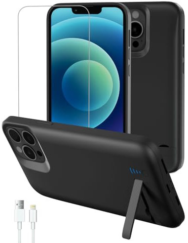 Gladgogo Charger Case for iPhone 12/13 Pro Max, 8500mAh Charging Case with Kickstand - Black