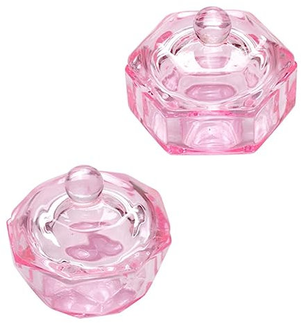 Didiseaon 2pcs Pink Crystal Glass Cup with Lid for Nail Art Durable Manicure Supply Unique Octagonal Hexagonal Design Practical Nail Salon Tool Easy to Use